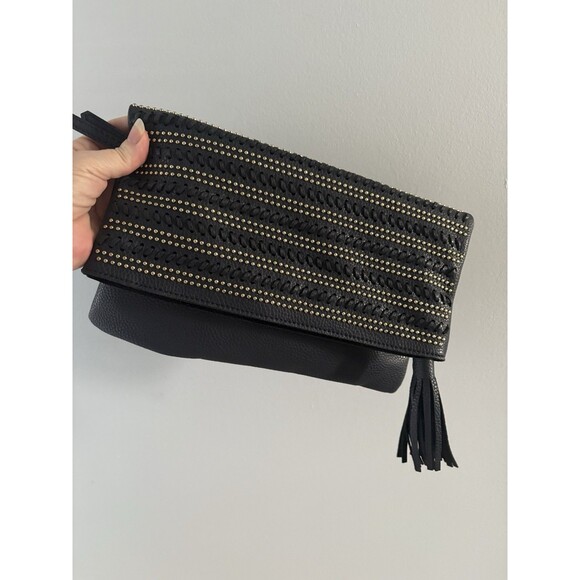 Shiraleah Dark Blue Fold Over Clutch Purse Beaded Braided Tassel Anthropologie - Picture 14 of 15